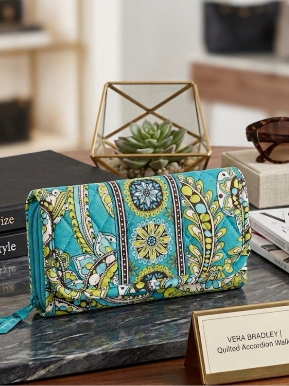Vera Bradley Teal and Yellow Paisley Pouch